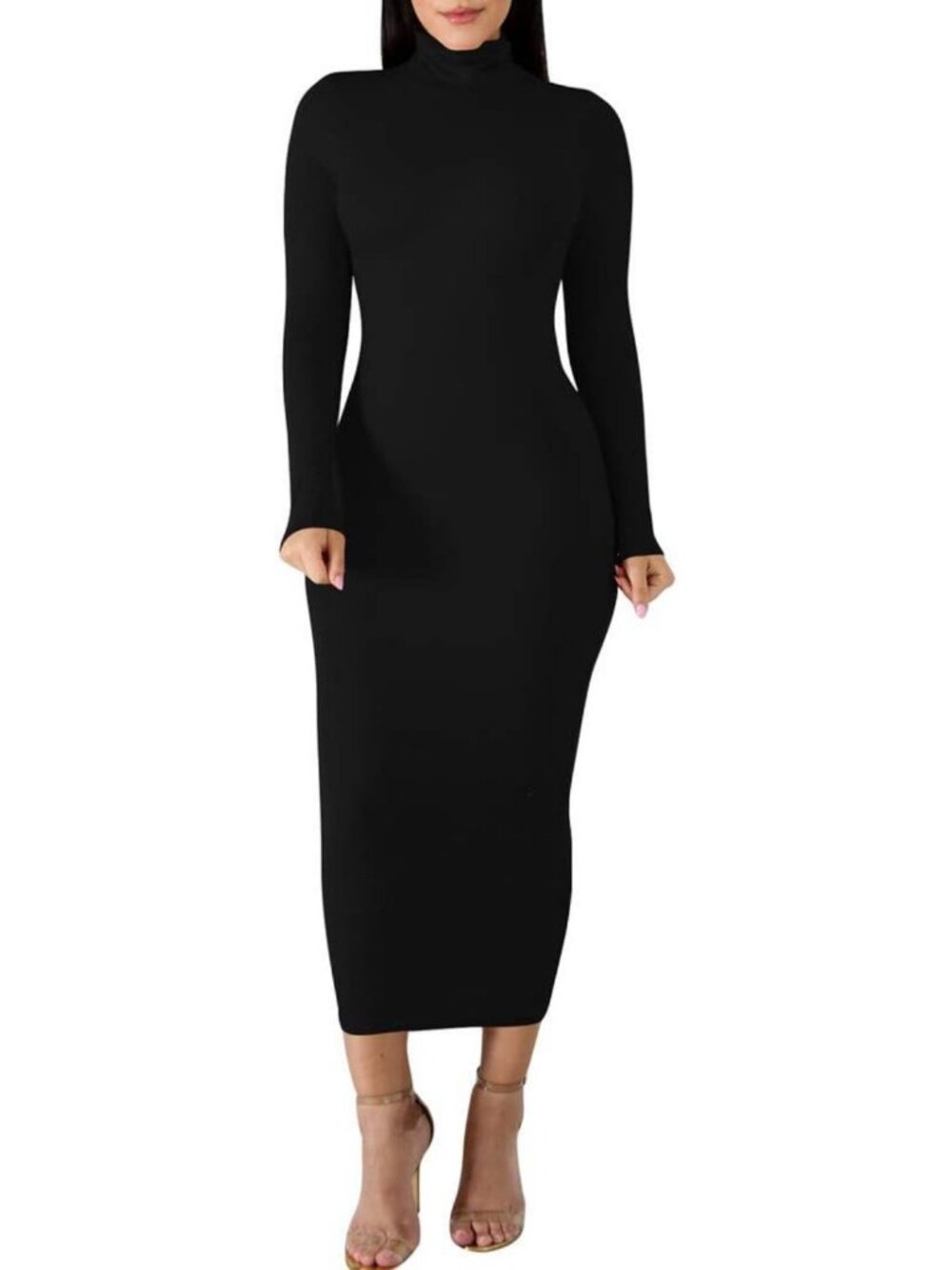 Chic Women's Turtleneck Long Sleeve Bodycon Maxi Dress - Perfect for Any